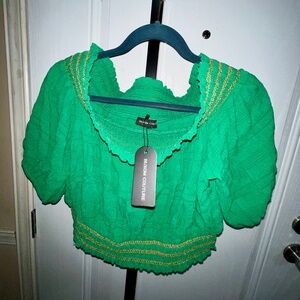 Buxom Couture Green Smocked Crop Top